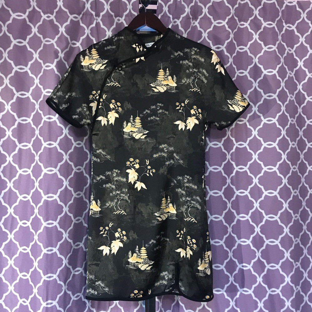 zara print dress with mandarin collar